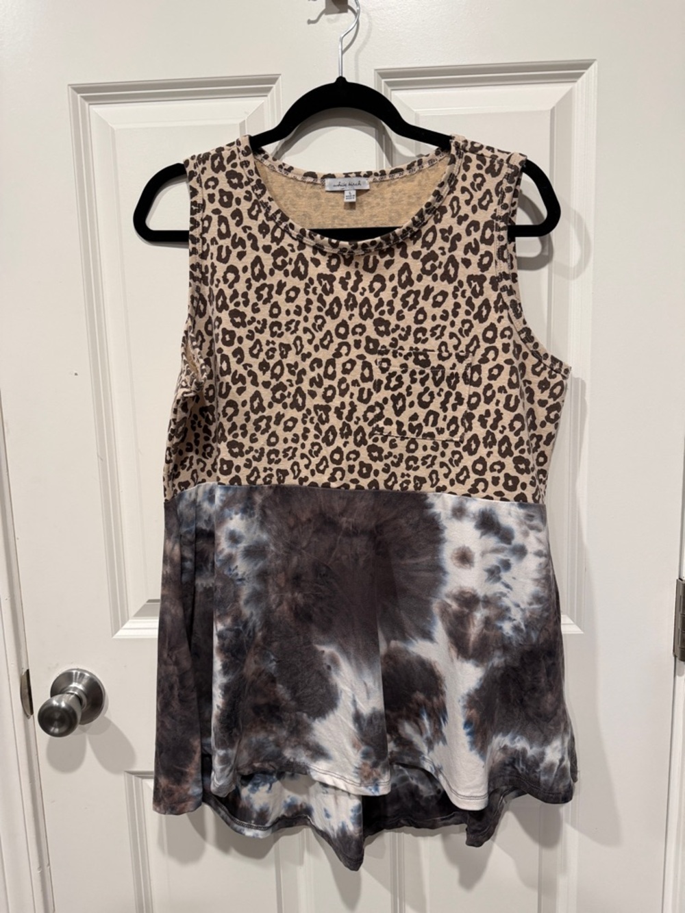 white birch Leopard Print Tank with Tie-Dye Hem in Beige and Brown